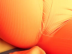 A Brunette In An Orange Leotard Had Her Ass Filled With Cum