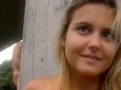A Busty Blonde Babe From Germany Gets Her Tight Holes Smashed Outdoors