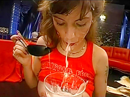 A cum whore with her bowl