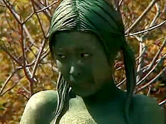 A living nude female Japanese garden statue