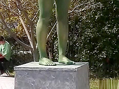 A living nude female Japanese garden statue