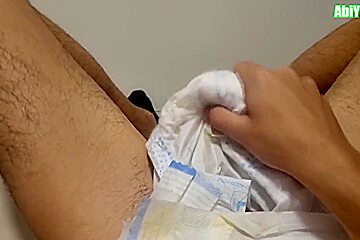Abdl Diaper Man In Socks Jerking Off And Cumming