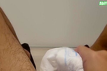 Abdl Diaper Man In Socks Jerking Off And Cumming