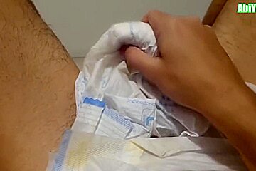 Abdl Diaper Man In Socks Jerking Off And Cumming