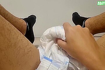 Abdl Diaper Man In Socks Jerking Off And Cumming