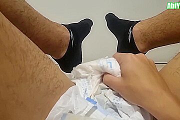 Abdl Diaper Man In Socks Jerking Off And Cumming