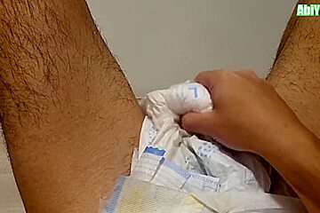 Abdl Diaper Man In Socks Jerking Off And Cumming