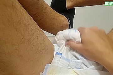 Abdl Diaper Man In Socks Jerking Off And Cumming