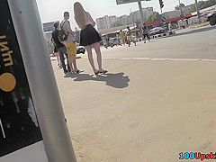 A-line skirt on the skinny ass in accidental upskirt