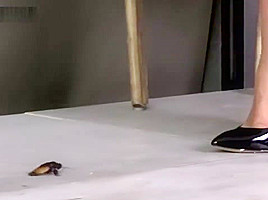Alisa crushing roaches under her black sexy high heels