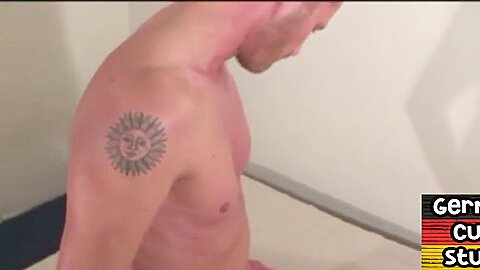 Amateur German tattooed and pierced hunk cums on BF in 3some