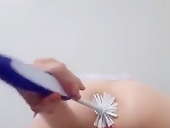 Anal Torture with Toilet Brush Pushed into Tight Little Asshole
