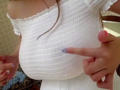 Anri Okita playing with her boobs