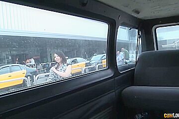 Asian fuck doll with big tits is getting nailed in the back of a van, for free