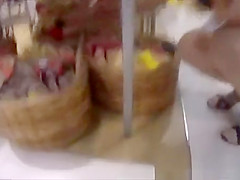 Asian store worker upskirt
