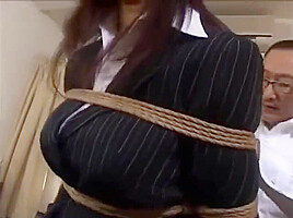 Assian office lady is tied up by her boss