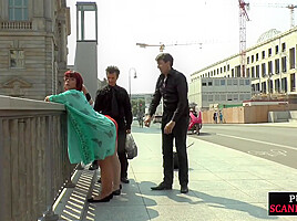 BDSM babe 3some anallydrilled and spanked by crowd in public