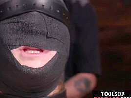 BDSM masked 21yo GF gets whipping lesson by CMNF master