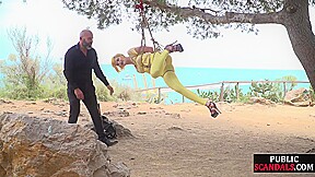 BDSM submissive public babe spanked and anally toyed outdoor