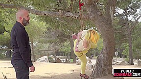 BDSM submissive public babe spanked and anally toyed outdoor