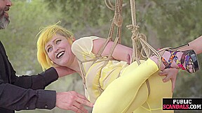 BDSM submissive public babe spanked and anally toyed outdoor