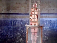 Babe in cage gets water bondage