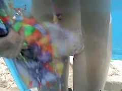 Beach change cabin camera giving hot view on amateur tits