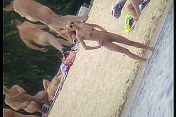 Beach porno video of a white skinny fit nude bitch in sunglasses