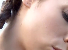 Beautiful brunette farmer girl masturbating on tractor