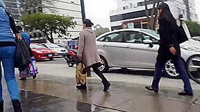 Beautiful lady ass in blue jean walking