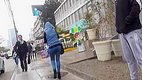 Beautiful lady ass in blue jean walking
