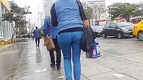 Beautiful lady ass in blue jean walking