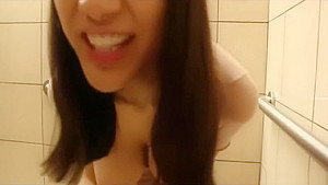 Big Tits teen 18+ Masturbates in a Public Restoom and Squirts