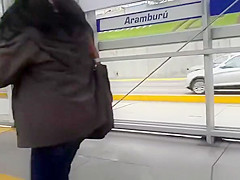 Big ass chick wearing gray leggings