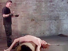 Big ass redhead pussy toyed in hogtie
