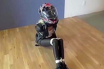 Biker Girl Gets Roped And Tape-gagged In Helmet