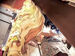 Bimbo in fitting room gets on the upskirt hot movie