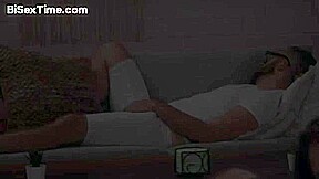 Bisexual hairypussy babe in fishnets drilled in MMF 3some