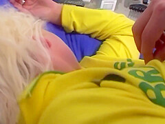 Blonde German Babe Gets Her Shaved Pussy Covered With Cum