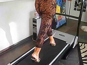 Blonde MILF topless walking in sexy mules