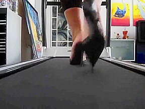 Blonde MILF topless walking in sexy mules