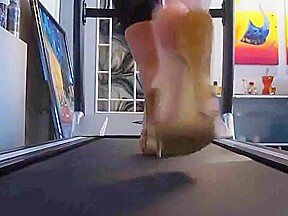 Blonde MILF topless walking in sexy mules