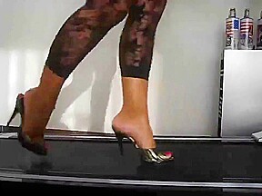 Blonde MILF topless walking in sexy mules