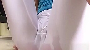 Blonde Pisses In White Tights