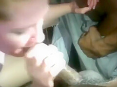 Blonde Slut Sucks Off Two Black Dicks