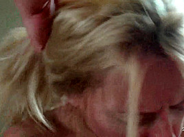 Blonde amateur swinger MILF giving a sloppy blowjob