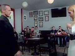 Blonde anal fucked in public bar