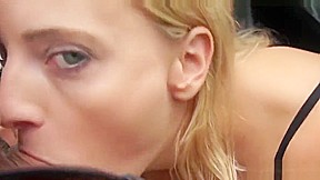 Blonde street slut gets picked up and fucked on a rainy day