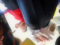 Blonde wearing thong upskirt on District line