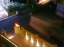 Blow and nylon footjob on hotel balcony